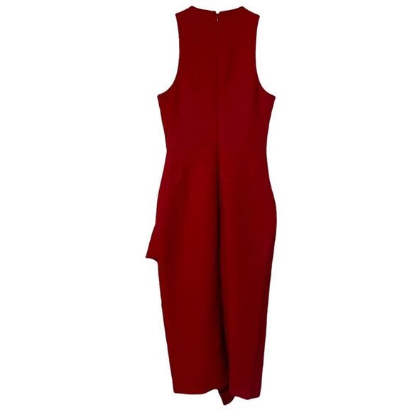 ☀️❄️cinq a sept Piper Ruffle Midi Asymmetrical Dress in Pomegranate Sz 4 - Picture 4 of 13